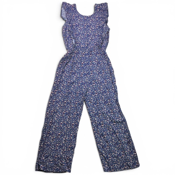 btween Other - btween Blue Floral Jumpsuit Girls Size 10 Ruffle Shoulder Wide Leg 3E176TJ